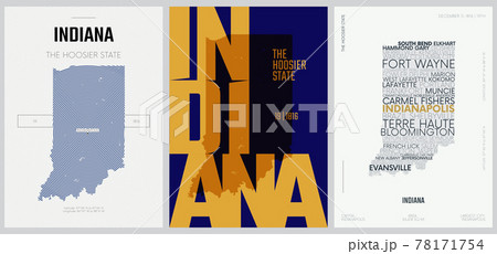 19 of 50 sets, US State Posters with name and Information in 3 Design Styles, Detailed vector art print Indiana map 19 of 50 sets, US State Posters with name and Information in 3 Design Styles, Detailed vector art print Indiana map 78171754