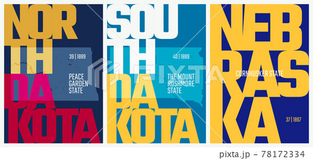 Vector posters states of the United States with a name, nickname, date admitted to the Union, Division West North Central - North Dakota, South Dakota, Nebraska - set 7 of 17 Vector posters states of the United States with a name, nickname, date admitted to the Union, Division West North Central - North Dakota, South Dakota, Nebraska - set 7 of 17 78172334