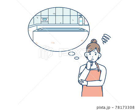 お風呂のカビに困る主婦 悩む 女性 浴槽 バスルーム イラスト素材のイラスト素材