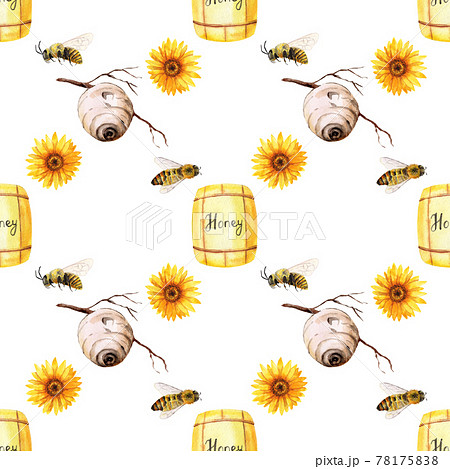 watercolor seamless pattern - apiary in the meadow watercolor seamless pattern - apiary in the meadow 78175838