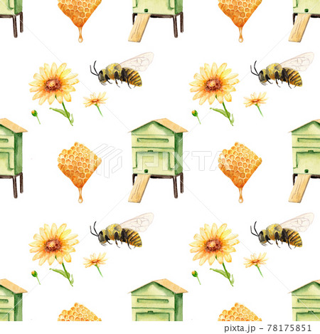 watercolor seamless pattern - apiary in the meadow watercolor seamless pattern - apiary in the meadow 78175851