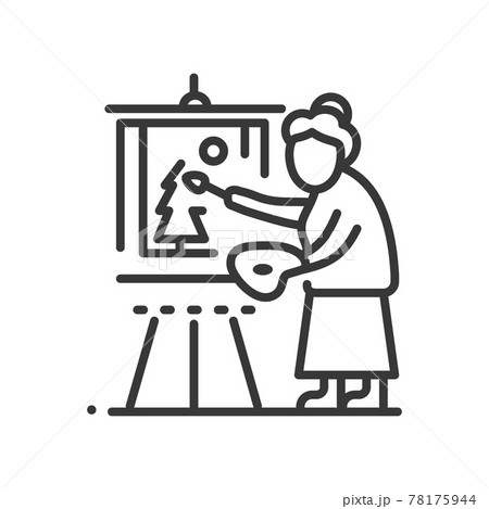 Senior woman painting - line design single isolated icon 78175944