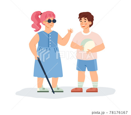Blind disabled girl is friends with healthy child vector illustration isolated. Blind disabled girl is friends with healthy child vector illustration isolated. 78176167