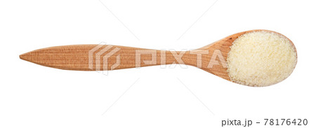 top view crystalline beef gelatine in wood spoon top view crystalline beef gelatine in wood spoon 78176420