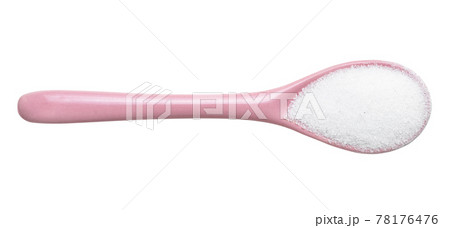 crystalline extract of stevia plant in pink spoon 78176476