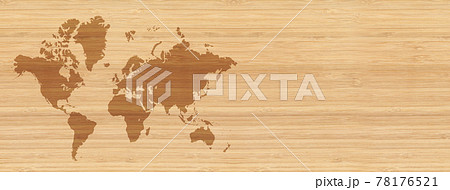 World map on beige wooden wall background. Horizontal banner World map on beige wooden wall background. Horizontal banner 78176521