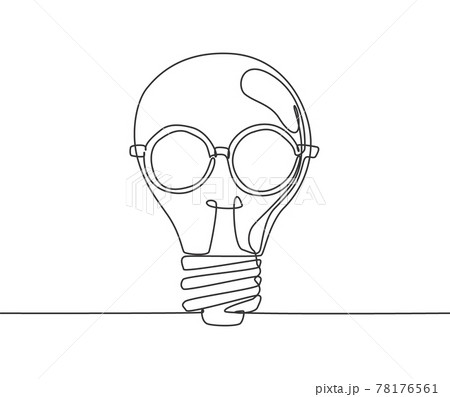 Single continuous line drawing of light bulb with round old glasses logo label. Smart bright company icon label concept. Trendy one line draw graphic design vector illustration Single continuous line drawing of light bulb with round old glasses logo label. Smart bright company icon label concept. Trendy one line draw graphic design vector illustration 78176561