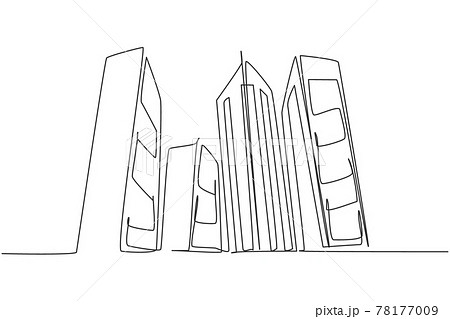 Continuous one line drawing of tall skyscraper buildings in big city. Business office building district hand drawn minimalist concept. Modern single line draw design vector graphic illustration 78177009