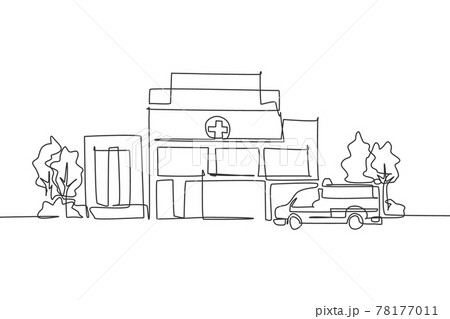 Single one line drawing of clean hospital building construction. Medical healthcare infrastructure isolated doodle minimal concept. Trendy continuous line draw design graphic vector illustration 78177011