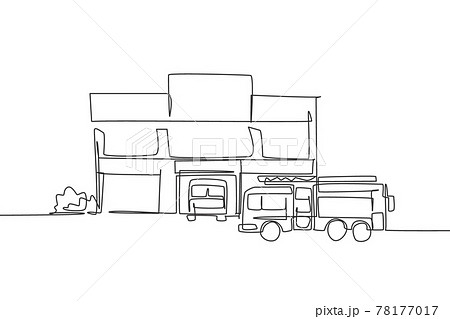 Single continuous line drawing of fire station building construction. Firemen basecamp office isolated minimalism concept. Dynamic one line draw graphic design vector illustration on white background 78177017