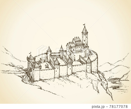 Castle Romanesque style. Vector drawing Castle Romanesque style. Vector drawing 78177078
