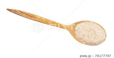 top view of ground asafetida in spoon isolated 78177797