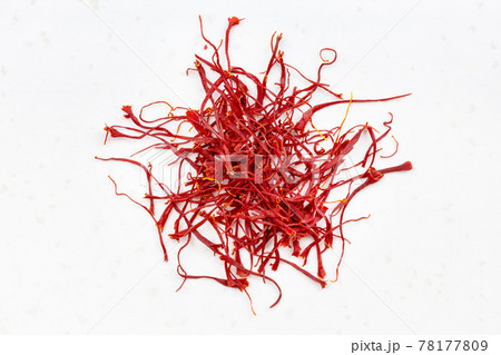 pile of crocus saffron threads close up on gray pile of crocus saffron threads close up on gray 78177809
