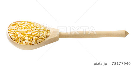 raw moong dal beans in wooden spoon isolated 78177940