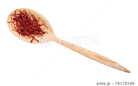 top view of crocus saffron threads in wood spoon top view of crocus saffron threads in wood spoon 78178586