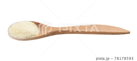 crystalline beef gelatine in wooden spoon isolated 78178593
