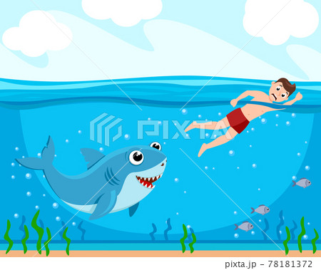 Shark chasing a man, underwater world. Theのイラスト素材