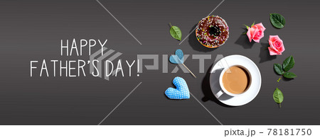 Happy fathers day message with a cup of coffee and a donut 78181750