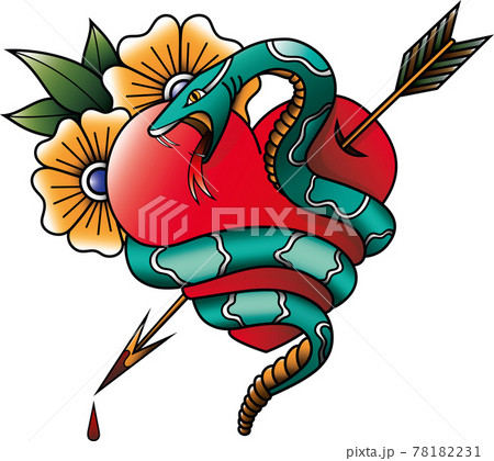 Snake and heart tattoo 78182231
