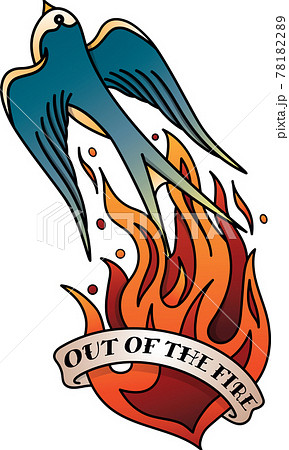 Tattoo of a swallow flying from the fire 78182289