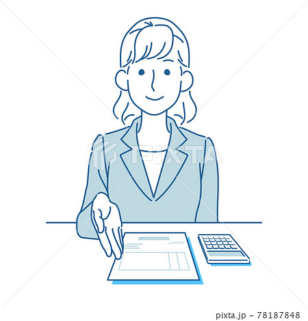 見積り 請求 書類を提示するビジネスウーマンのイラスト素材