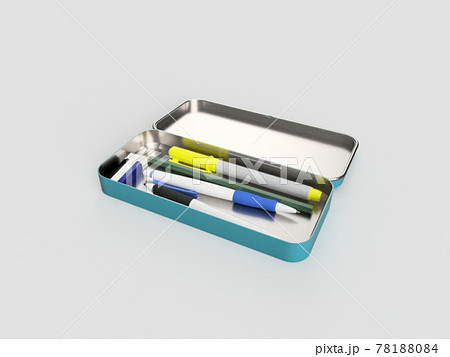 開いたペンケース 中身あり のイラスト素材 開いたペンケース 中身あり のイラスト素材