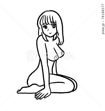 大きなおっぱいの全裸の女の子のイラスト　白黒 78188377