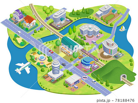 スマートシティの町並みイラスト バリエーションありのイラスト素材