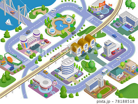 スマートシティの町並みイラスト バリエーションありのイラスト素材