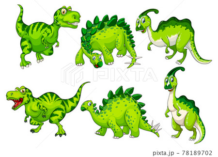 Set of green dinosaur cartoon character 78189702
