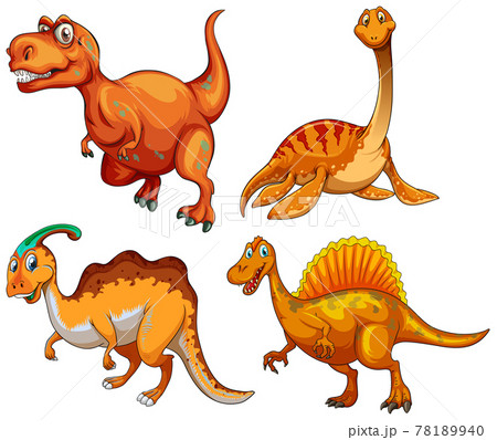 Set of orange dinosaur cartoon character 78189940