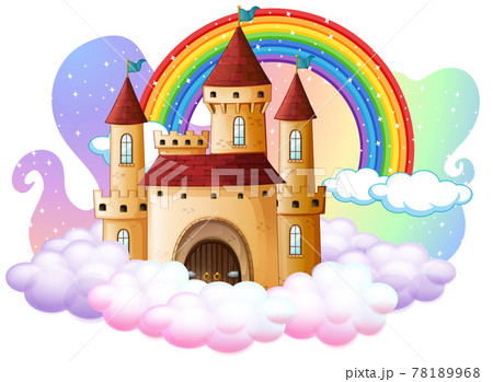 Castle with rainbow on the cloud isolated on white background Castle with rainbow on the cloud isolated on white background 78189968