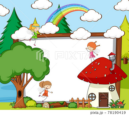 Blank banner in the forest scene with fairy tales cartoon character and elements 78190419