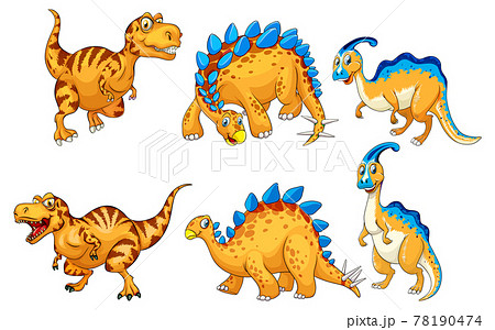 Set of orange dinosaur cartoon character 78190474