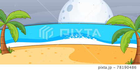 Empty beach landscape scene at night with big moon 78190486