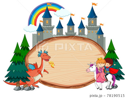 Blank wooden banner with fairy tale cartoon character and elements isolated Blank wooden banner with fairy tale cartoon character and elements isolated 78190515