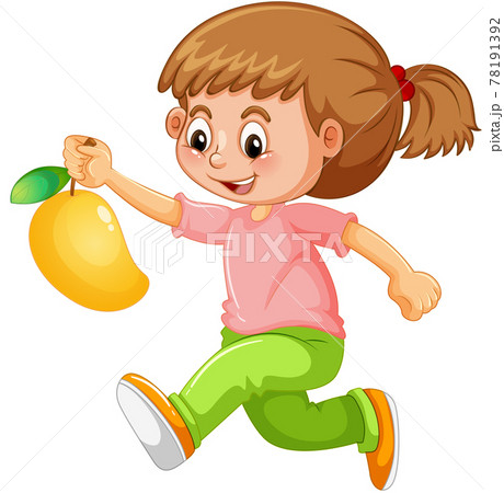 Happy girl cartoon character holding a mango 78191392