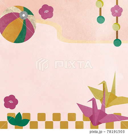 和風　鶴と鞠テクスチャ素材　バナー 78191503