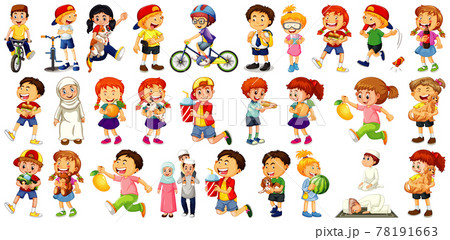 Children doing different activities cartoon character set on white background Children doing different activities cartoon character set on white background 78191663