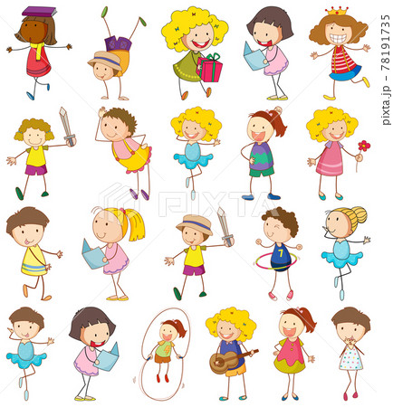 Set of different doodle kids cartoon character 78191735