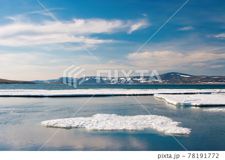 Summer arctic seascape with melting ice floes. 78191772