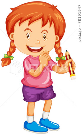 A girl holding a pencil cartoon character isolated on white background A girl holding a pencil cartoon character isolated on white background 78191947