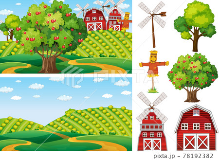 Farm element set isolated with farm scence Farm element set isolated with farm scence 78192382