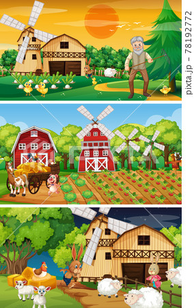 Different farm scenes with old farmer and animal cartoon character Different farm scenes with old farmer and animal cartoon character 78192772