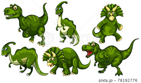 Set of green dinosaur cartoon character 78192776
