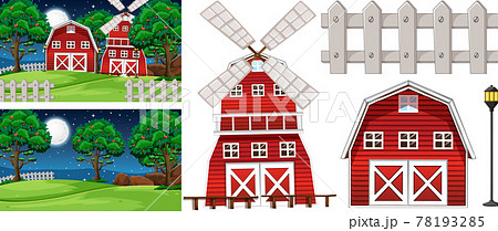 Farm element set isolated with farm scence Farm element set isolated with farm scence 78193285
