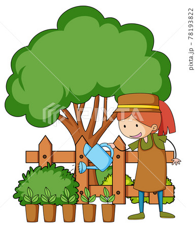 Little kids cartoon character in the garden Little kids cartoon character in the garden 78193822
