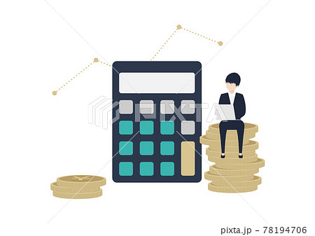お金と計算機と男性のイラスト素材 78194706