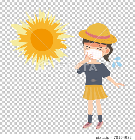暑い 苦しい マスク外したい 外していいのか分からない のイラスト素材