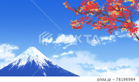 水彩風 富士山と紅葉の風景イラストのイラスト素材